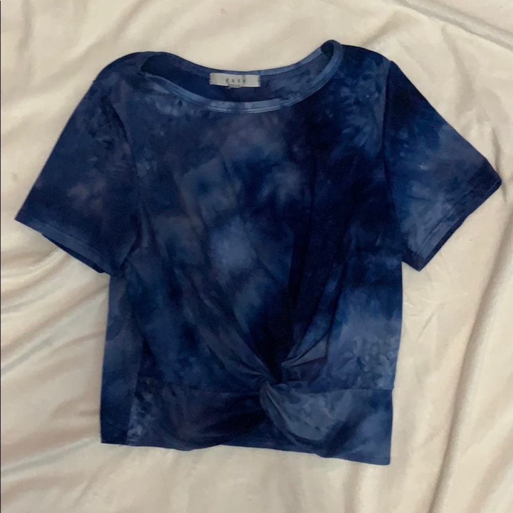 Blue and white tie dye crop top